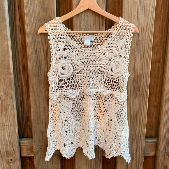 Anthro Solitaire Cream Lace Overlay Top - Picture 2 of 8